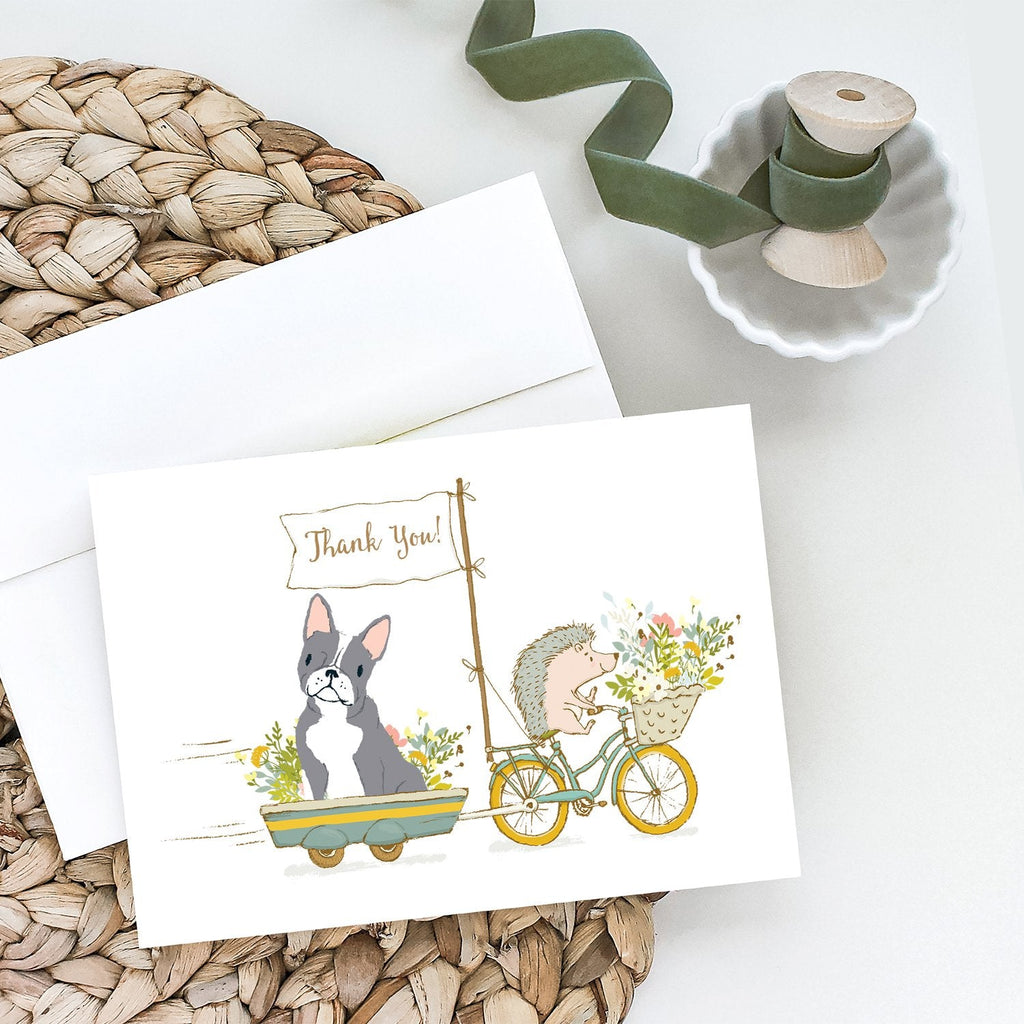 Boston Terrier Blue and White Greeting Cards Pack of 8 Blank Cards with Envelopes Whimsical A7 Size 5x7