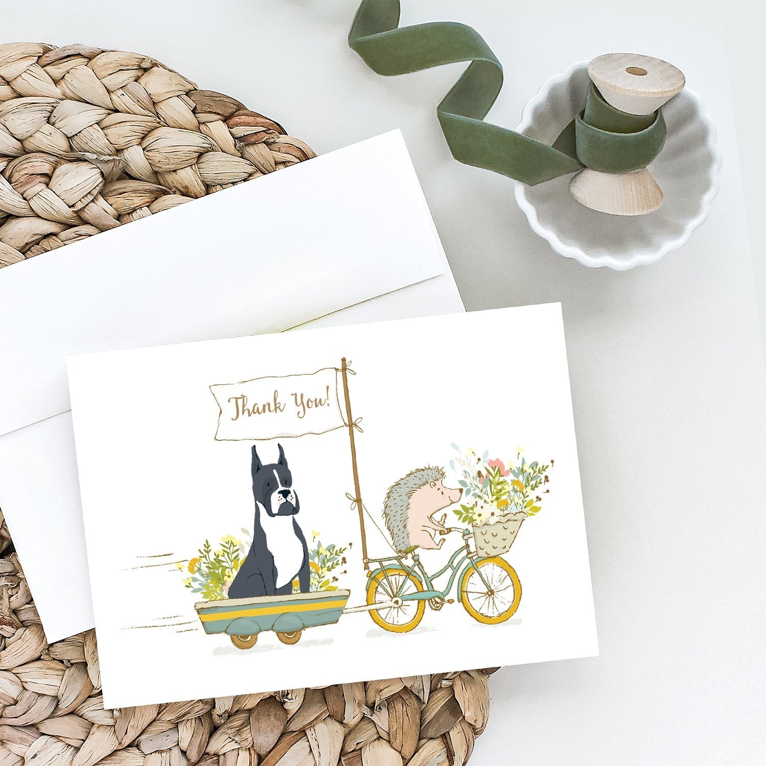 Boxer Black Cropped Ears Greeting Cards Pack of 8 Blank Cards with Envelopes Whimsical A7 Size 5x7