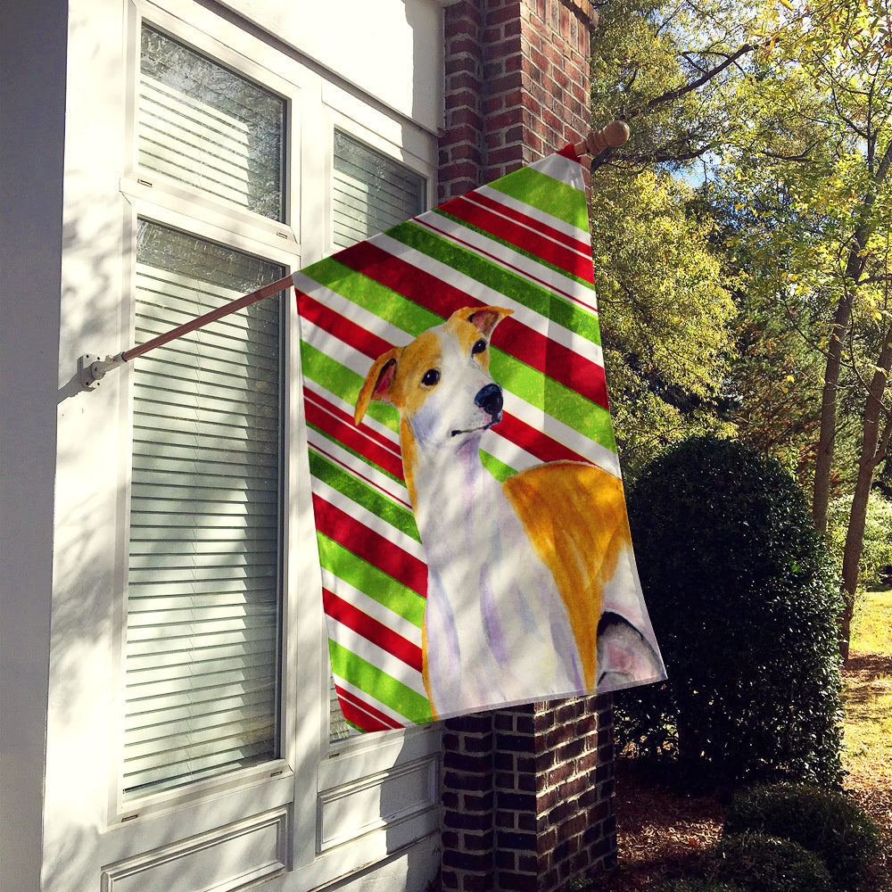 Whippet Candy Cane Holiday Christmas House Flag 28x40 Porch Sleeve Pole Decorative Outside Yard Banner Artwork Wall Hanging, Polyester