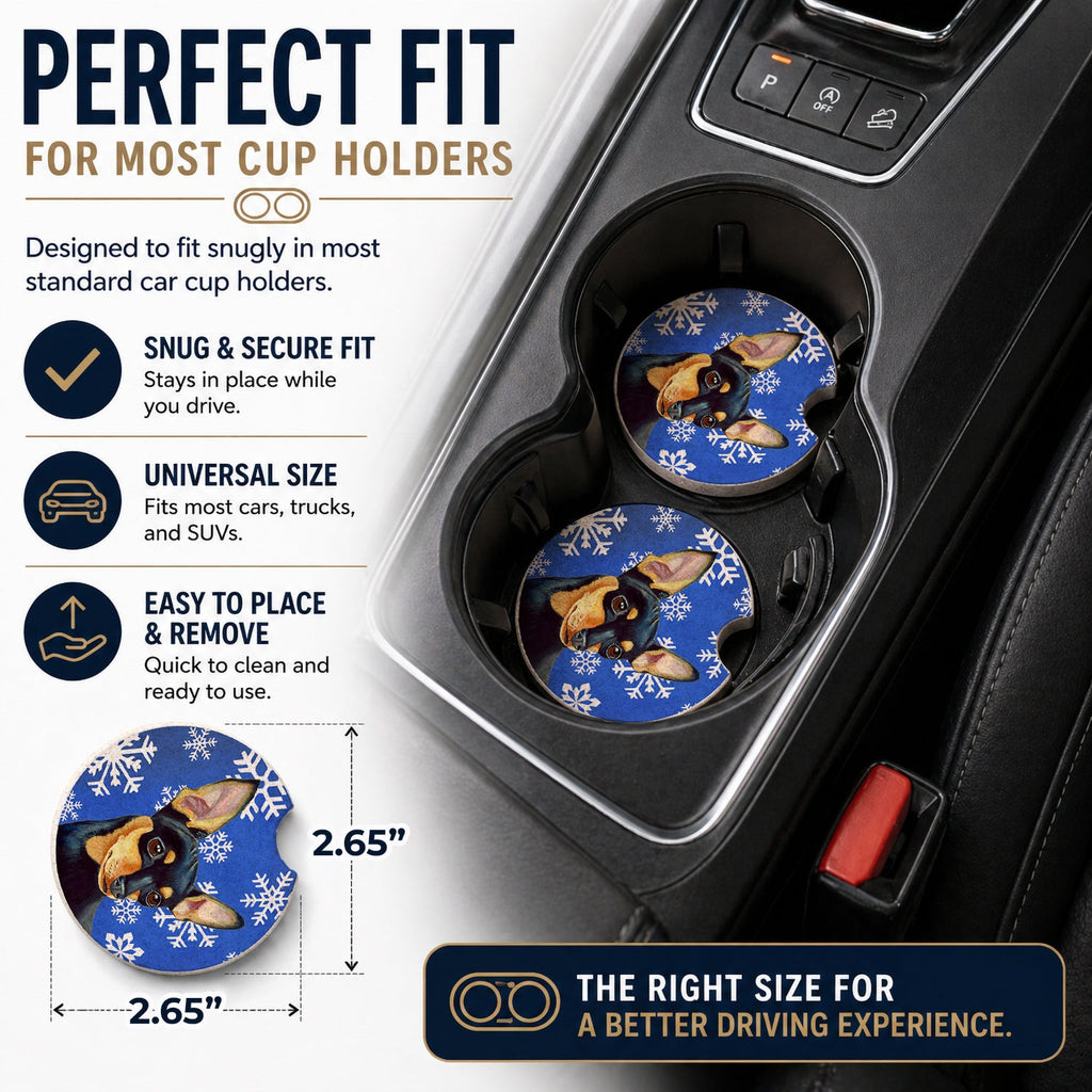 Min Pin Winter Snowflakes Holiday Set of 2 Cup Holder Car Coasters Absorbent Round Sandstone Coasters Gifts for Men or Women, 2.5, Multicolor