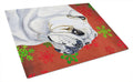 Bulldog English Red and Green Snowflakes Holiday Christmas Cutting Board Tempered Glass Kitchen Cutting Surface, Heat Resistant Chopping, Non-Slip Feet, Food Prep & Serving