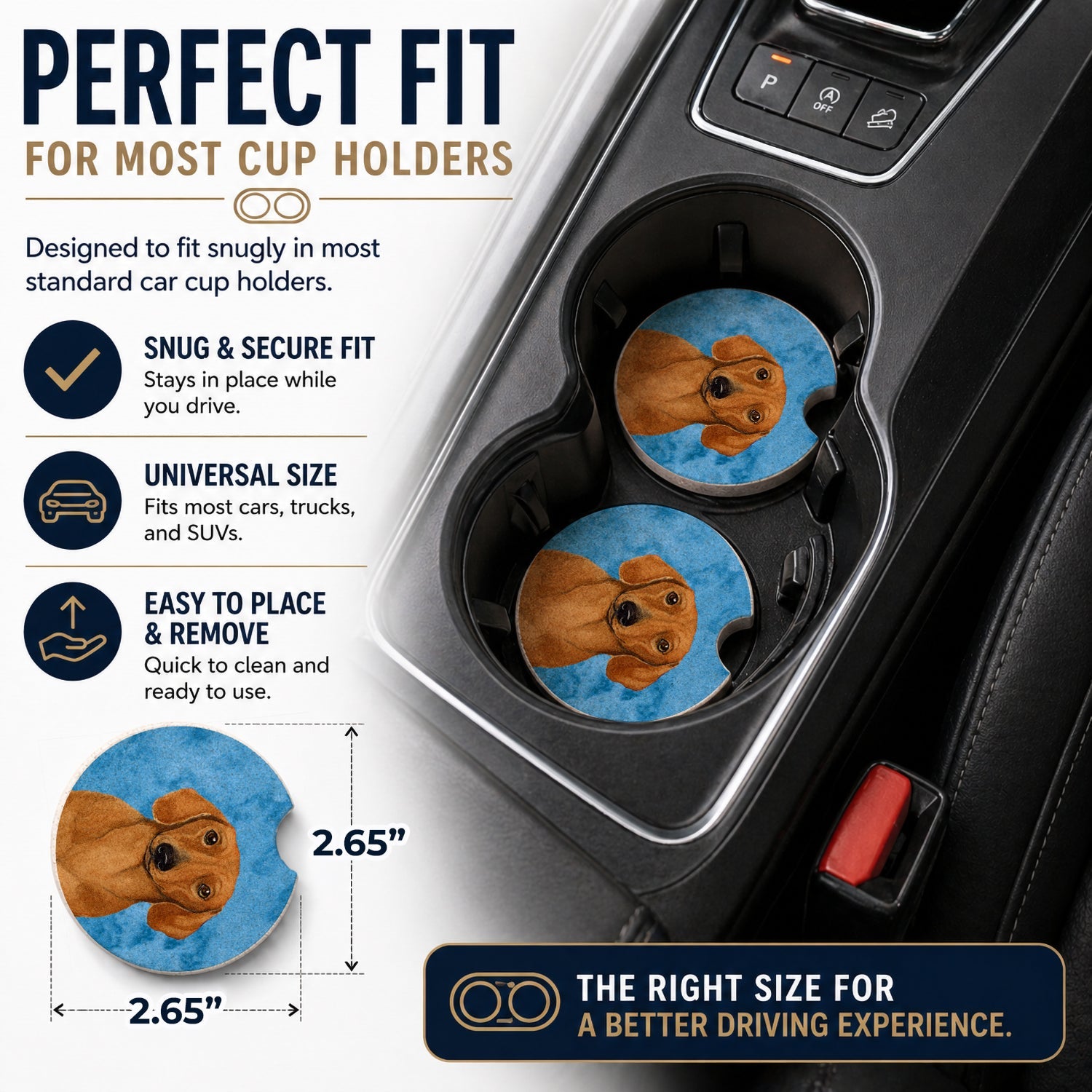 Blue Dachshund Set of 2 Cup Holder Car Coasters Absorbent Round Sandstone Coasters Gifts for Men or Women, 2.5, Multicolor