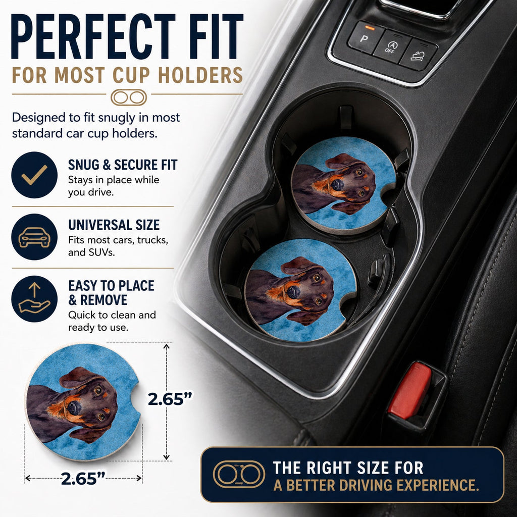 Blue Dachshund Set of 2 Cup Holder Car Coasters Absorbent Round Sandstone Coasters Gifts for Men or Women, 2.5, Multicolor