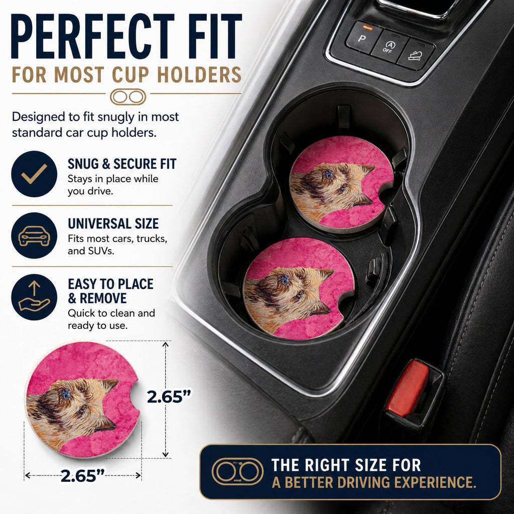 Pink Cairn Terrier Set of 2 Cup Holder Car Coasters Absorbent Round Sandstone Coasters Gifts for Men or Women, 2.5, Multicolor