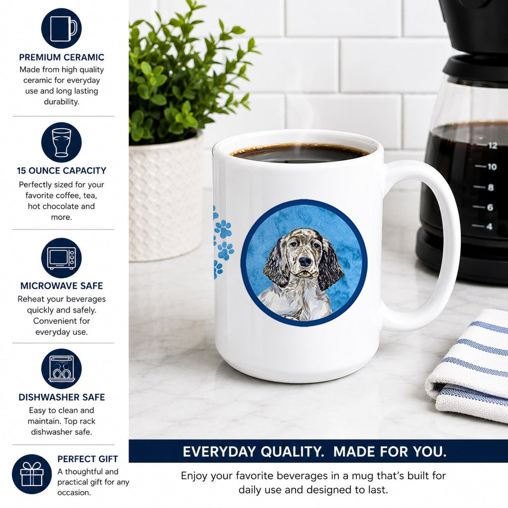 Blue English Setter Ceramic Coffee Mug 15 oz Decorative Large C Handle Mug Cup for Tea, Cocoa Hot Chocolate
