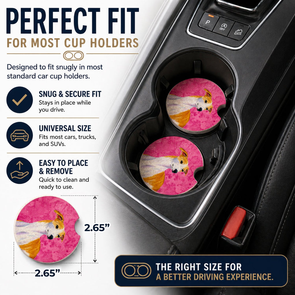 Pink Whippet Set of 2 Cup Holder Car Coasters Absorbent Round Sandstone Coasters Gifts for Men or Women, 2.5, Multicolor