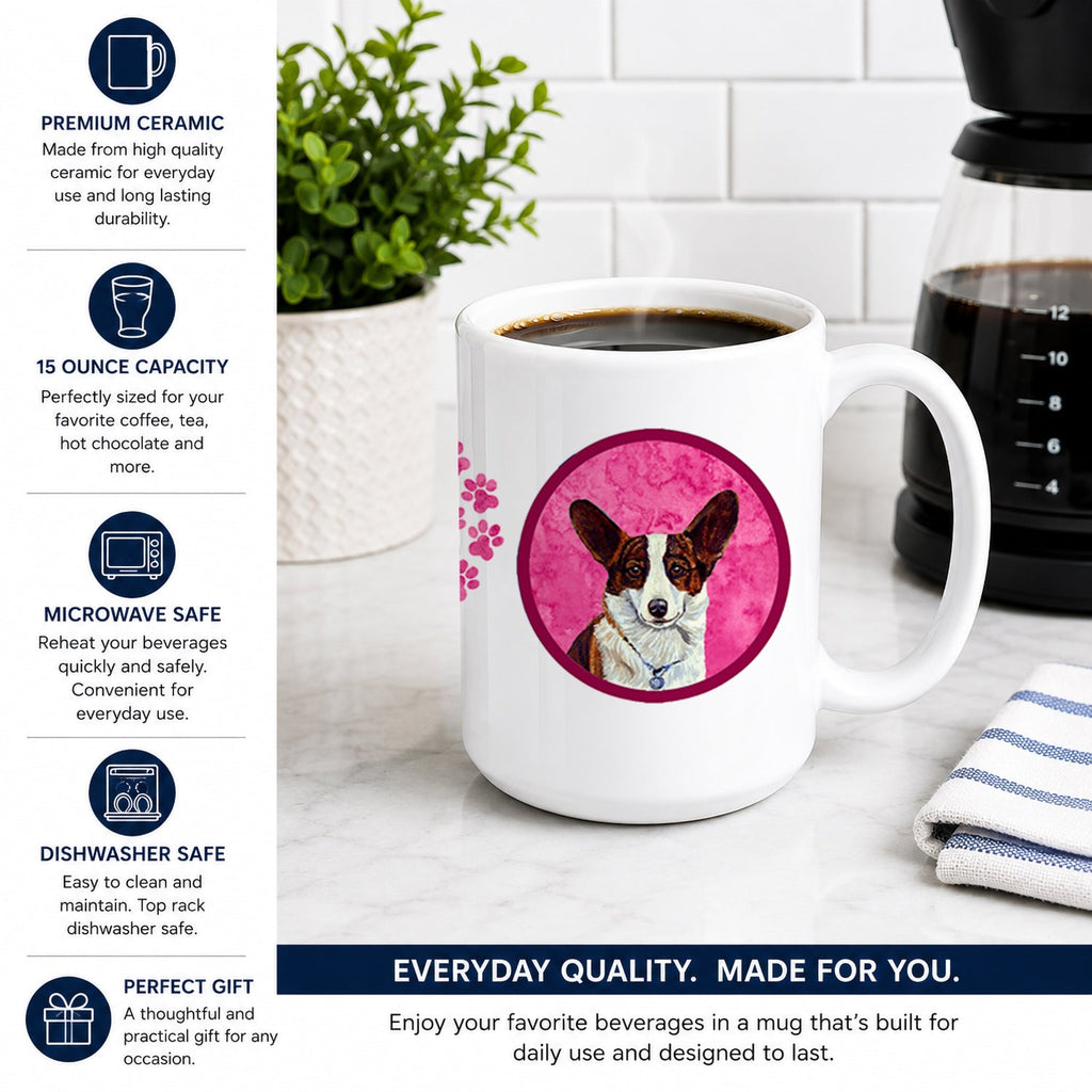 Pink Corgi Ceramic Coffee Mug 15 oz Decorative Large C Handle Mug Cup for Tea, Cocoa Hot Chocolate