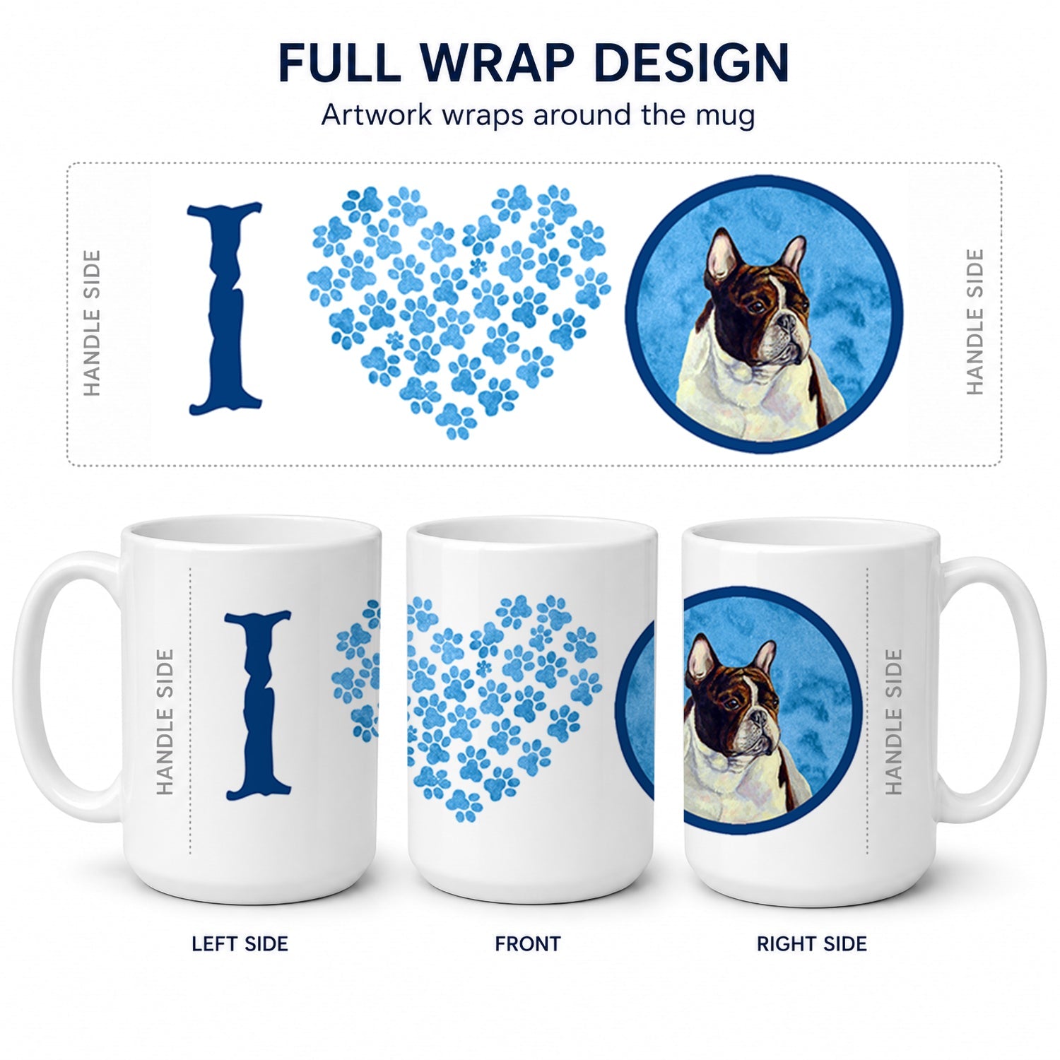 Blue French Bulldog Ceramic Coffee Mug 15 oz Decorative Large C Handle Mug Cup for Tea, Cocoa Hot Chocolate