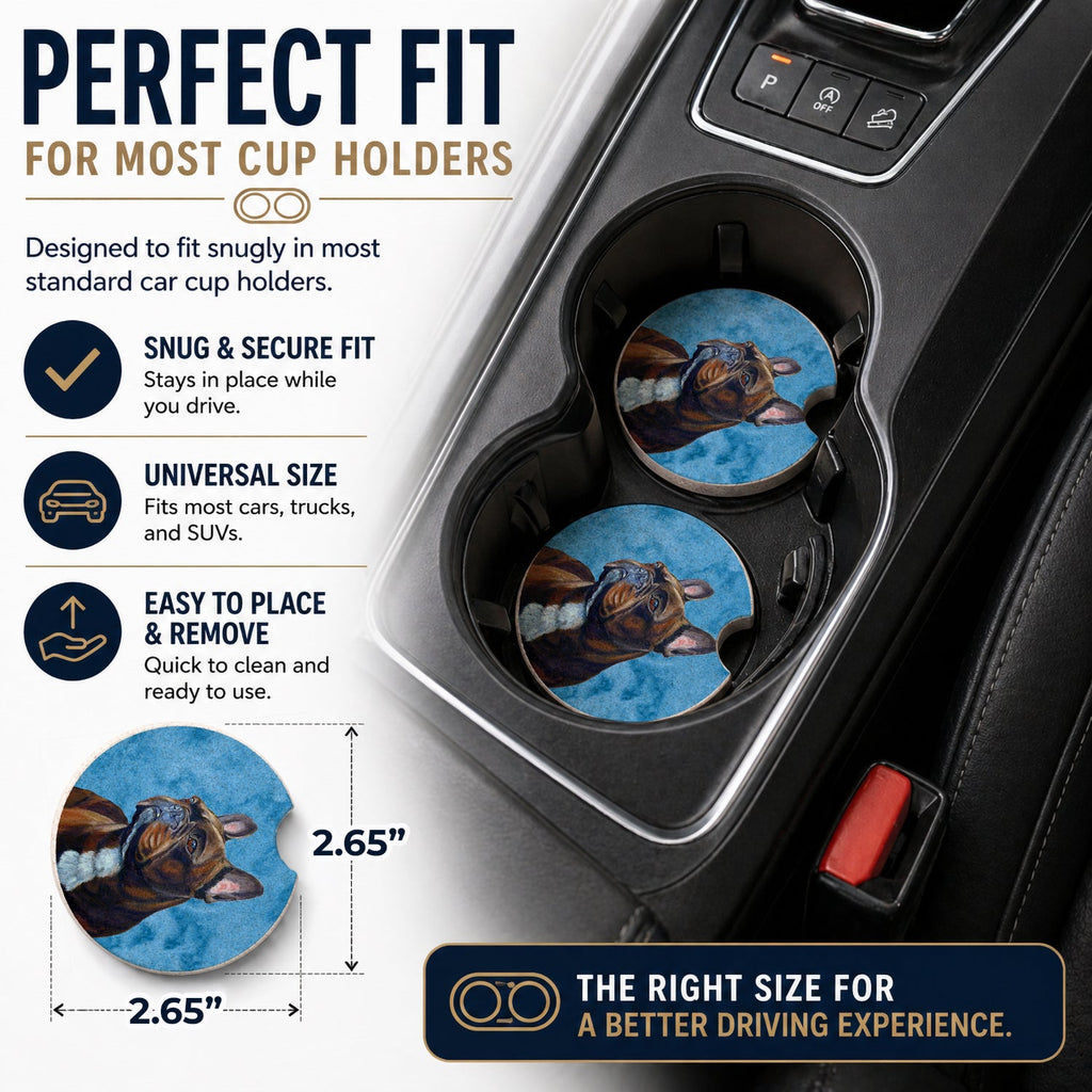 Blue French Bulldog Set of 2 Cup Holder Car Coasters Absorbent Round Sandstone Coasters Gifts for Men or Women, 2.5, Multicolor