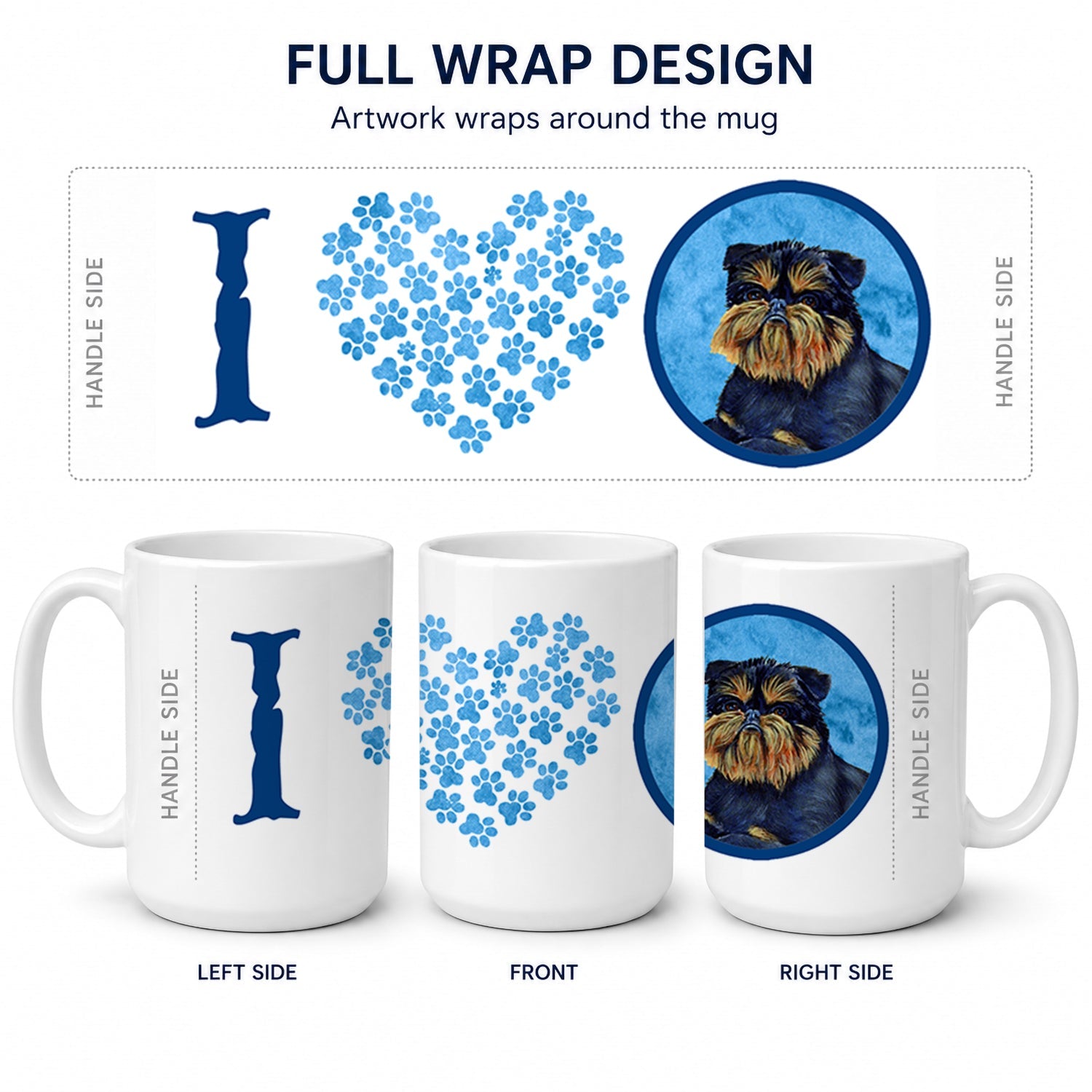 Blue Brussels Griffon Ceramic Coffee Mug 15 oz Decorative Large C Handle Mug Cup for Tea, Cocoa Hot Chocolate