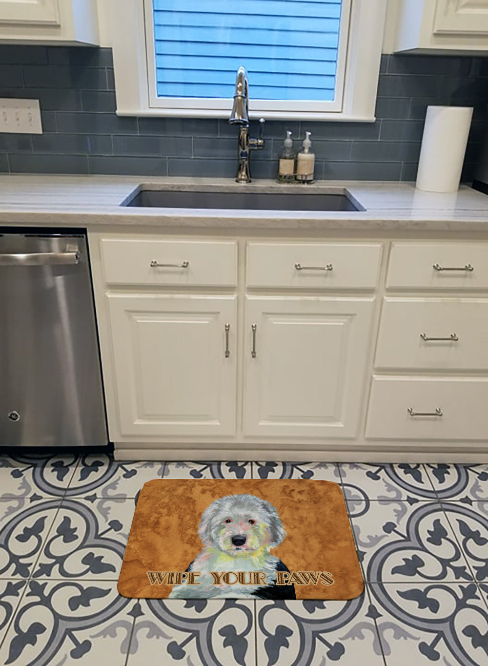 Old English Sheepdog Wipe your Paws Memory Foam Kitchen Mat Machine Washable Anti-Fatigue Cushion Comfort Bath or Kitchen Rug