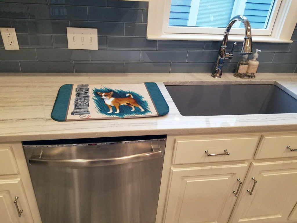 Chihuahua Totem Dish Drying Mat Absorbent Dish Drying Mat Pad for Kitchen Counter Dish Drainer Mat for Countertop, 14 x 21", Multicolor