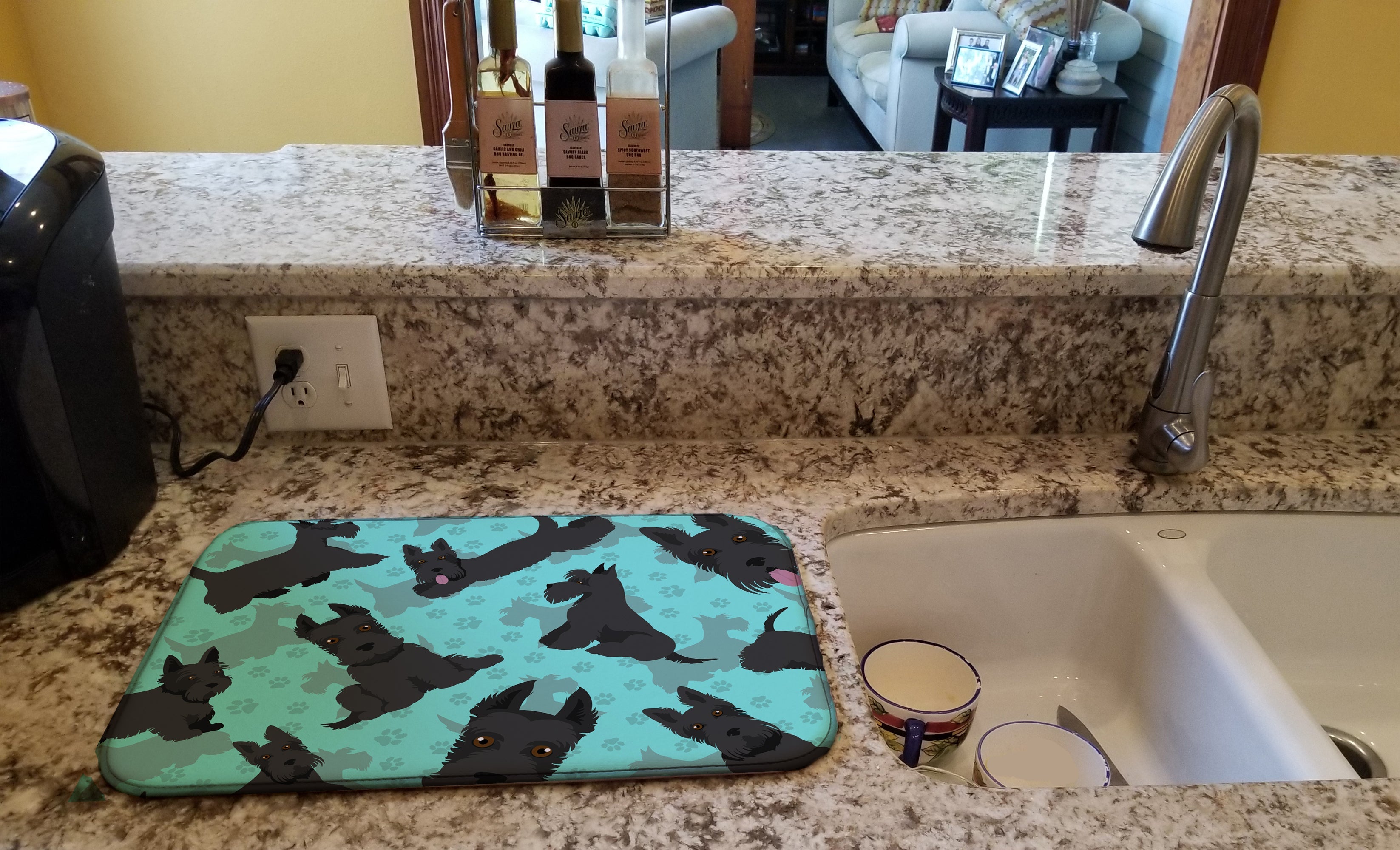 Scottish Terrier Dish Drying Mat Absorbent Dish Drying Mat Pad for Kitchen Counter Dish Drainer Mat for Countertop, 14 x 21", Multicolor