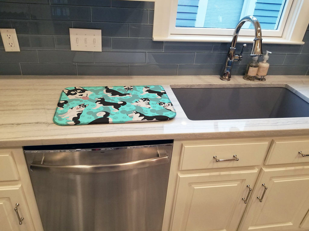 Siberian Husky Dish Drying Mat Absorbent Dish Drying Mat Pad for Kitchen Counter Dish Drainer Mat for Countertop, 14 x 21", Multicolor