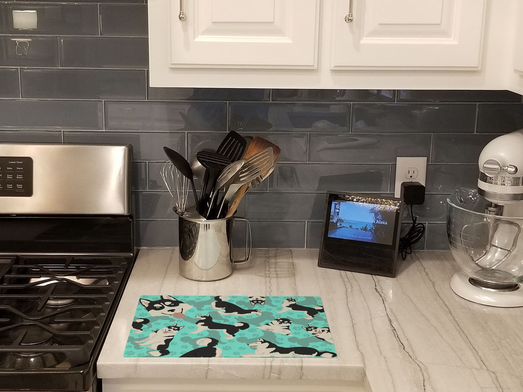 Siberian Husky Cutting Board Tempered Glass Kitchen Cutting Surface, Heat Resistant Chopping, Non-Slip Feet, Food Prep & Serving