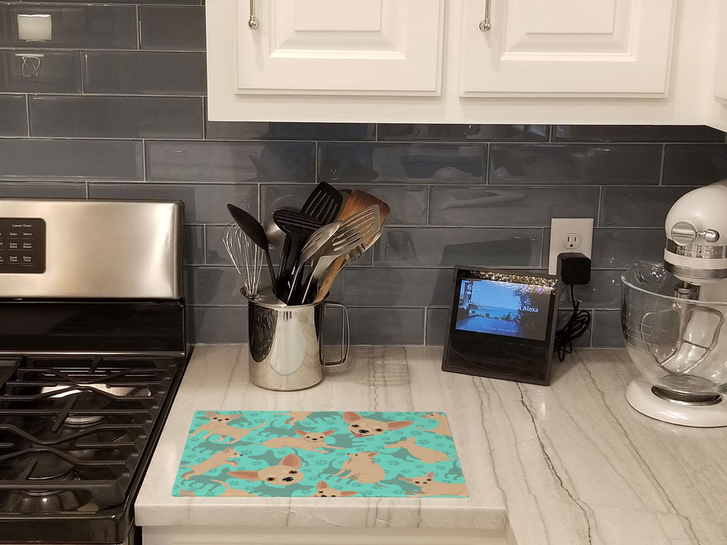 Chihuahua Cutting Board Tempered Glass Kitchen Cutting Surface, Heat Resistant Chopping, Non-Slip Feet, Food Prep & Serving