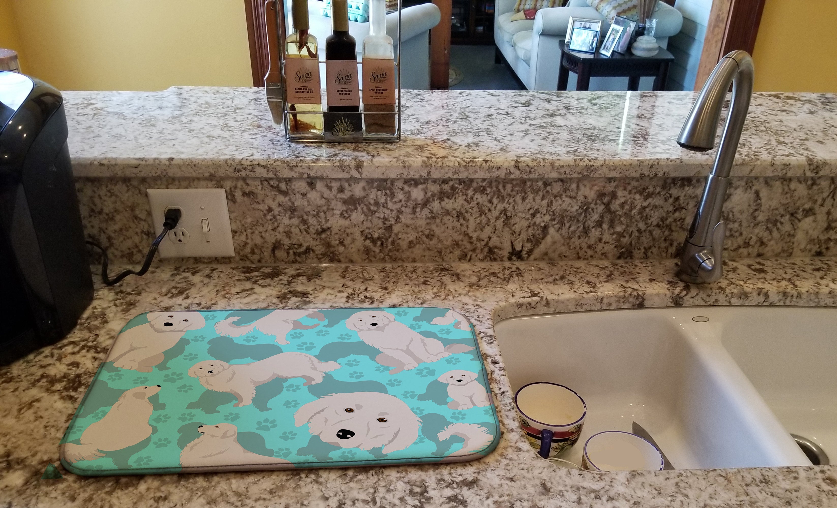 Great Pyrenees Dish Drying Mat Absorbent Dish Drying Mat Pad for Kitchen Counter Dish Drainer Mat for Countertop, 14 x 21", Multicolor