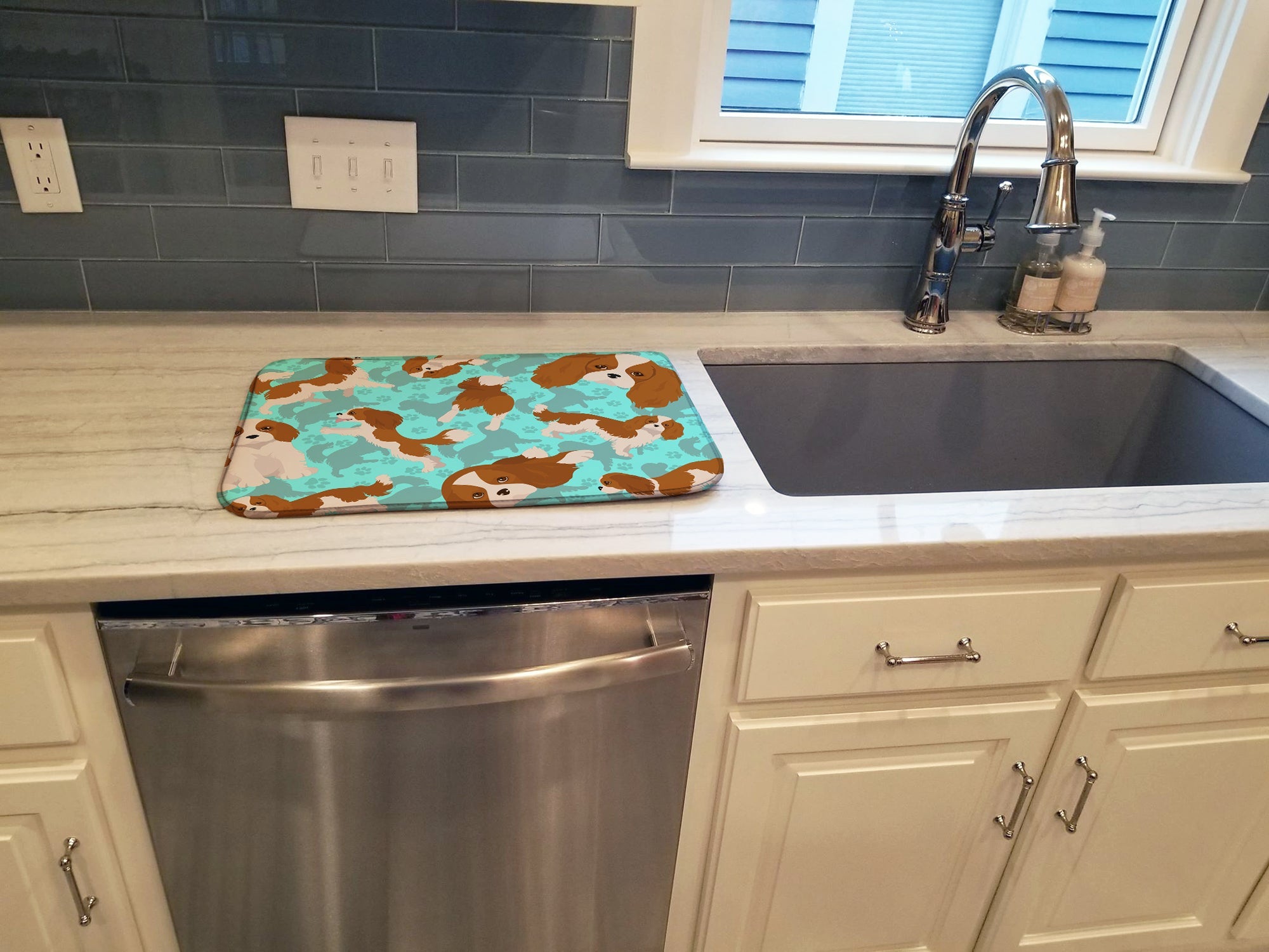 Blenheim Cavalier Spaniel Dish Drying Mat Absorbent Dish Drying Mat Pad for Kitchen Counter Dish Drainer Mat for Countertop, 14 x 21", Multicolor