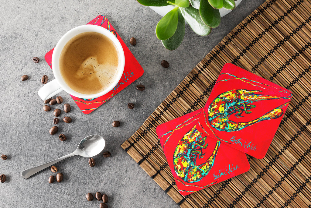 Shrimp Day Dream Foam Coasters Set of 4 Cup Coasters for Indoor Outdoor, Tabletop Protection, Anti Slip, Mouse pad Material