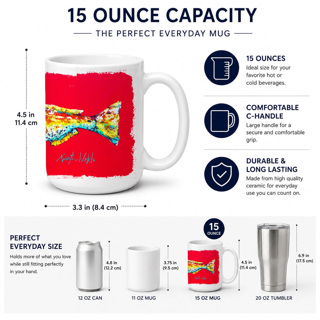 Fish - Red Fish Alphonzo Ceramic Coffee Mug 15 oz Decorative Large C Handle Mug Cup for Tea, Cocoa Hot Chocolate