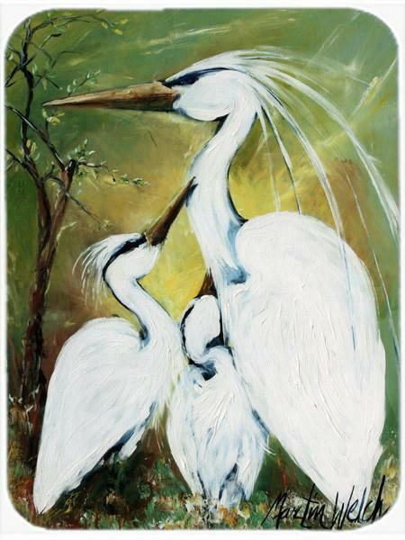 Blessing at Feeding Time Egret Family Cutting Board Tempered Glass Kitchen Cutting Surface, Heat Resistant Chopping, Non-Slip Feet, Food Prep & Serving