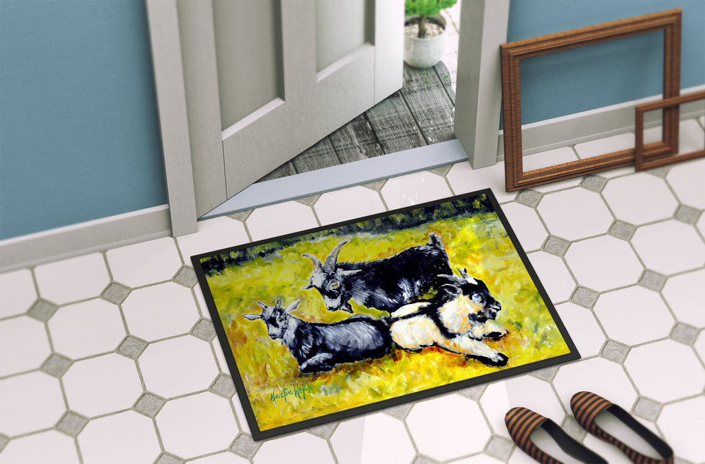 Three Goats Doormat Indoor Outdoor 24H X 36W Front Door Mat Rugs for Entryway, Non Slip Washable Low Pile,