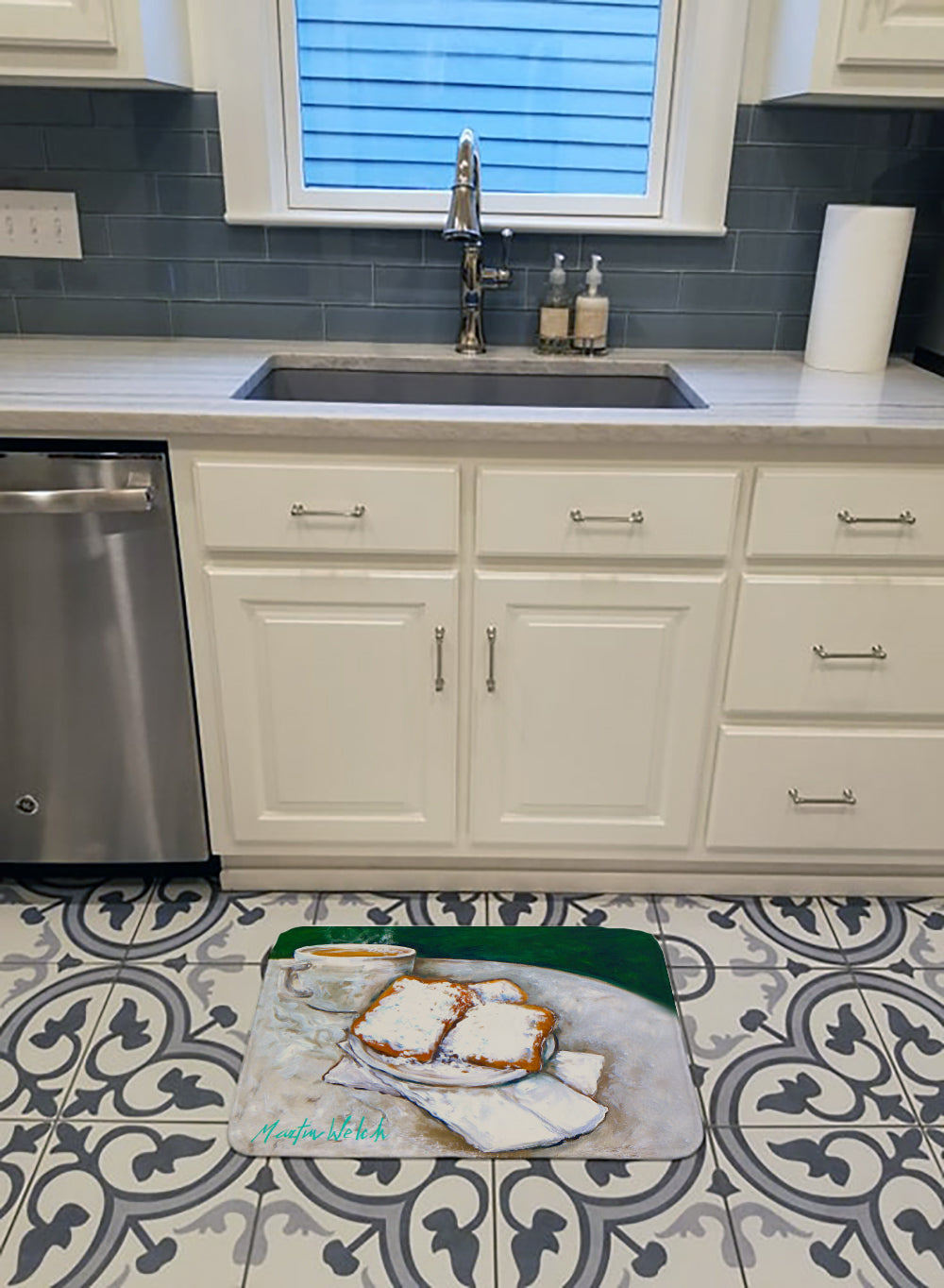 Breakfast Delight Beignets Memory Foam Kitchen Mat Machine Washable Anti-Fatigue Cushion Comfort Bath or Kitchen Rug