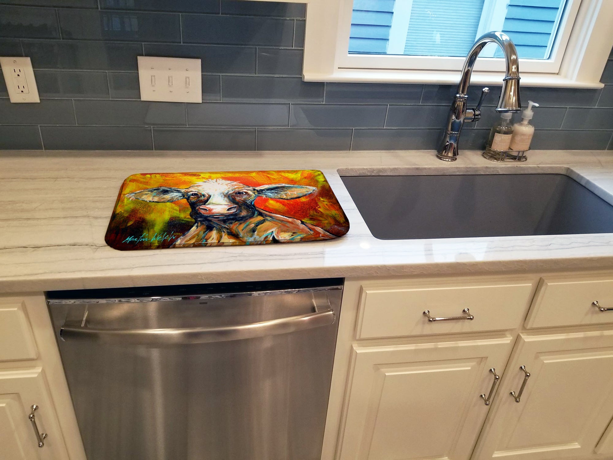 Happy Cow Dish Drying Mat Absorbent Dish Drying Mat Pad for Kitchen Counter Dish Drainer Mat for Countertop, 14 x 21", Multicolor