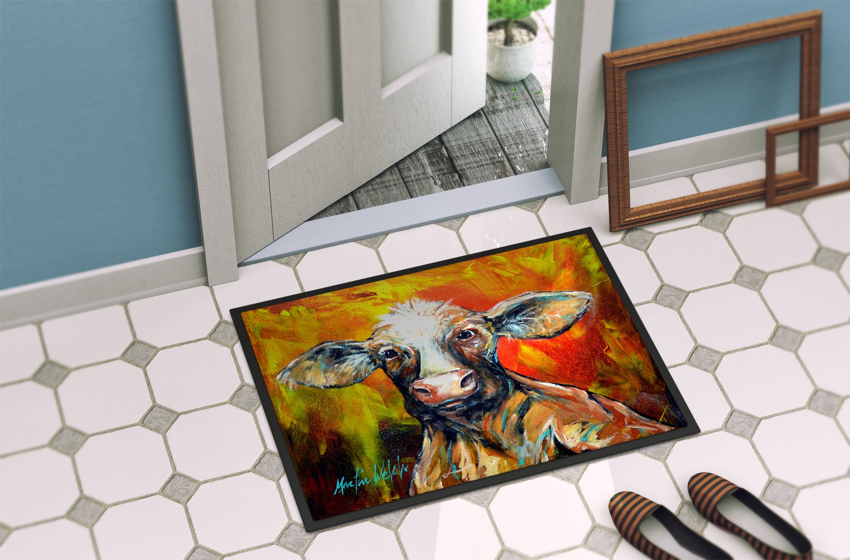 Happy Cow Doormat Indoor Outdoor 24H X 36W Front Door Mat Rugs for Entryway, Non Slip Washable Low Pile,
