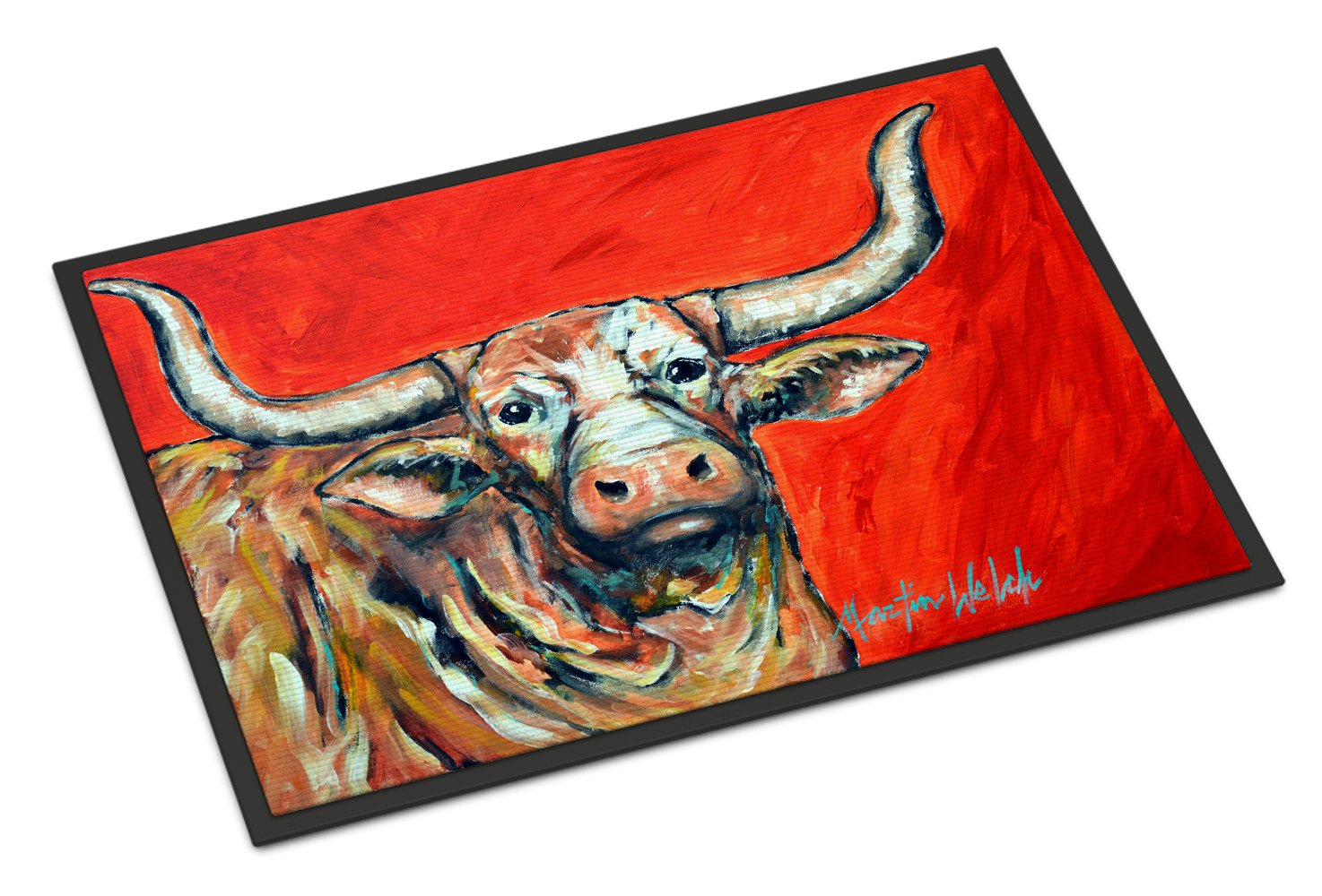 See Red Longhorn Cow Doormat Indoor Outdoor 24H X 36W Front Door Mat Rugs for Entryway, Non Slip Washable Low Pile,