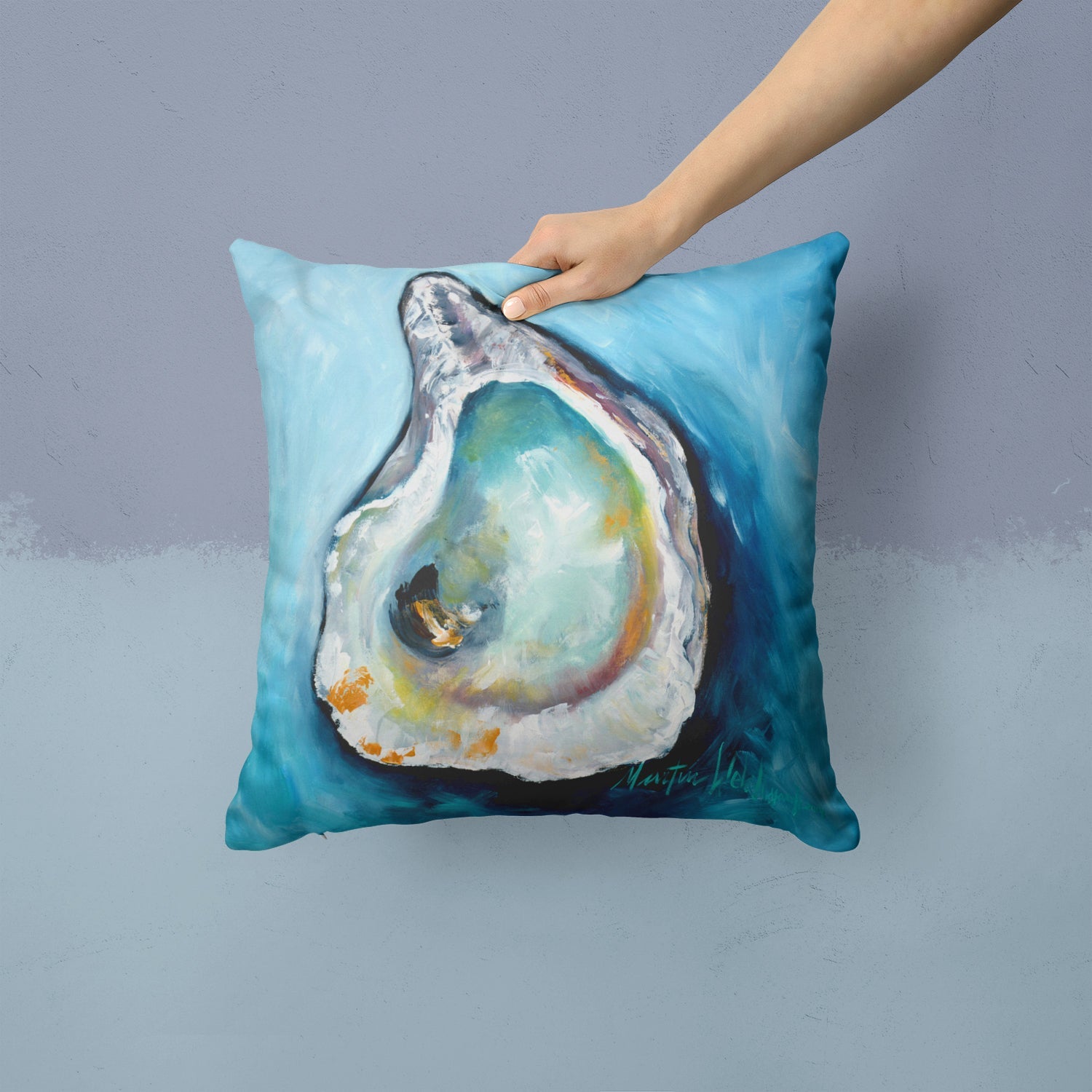 Oyster J Mac Decorative Throw Pillow 14x14 Indoor Outdoor Accent Cushion, Fabric Cover with Insert for Sofa, Bed, Porch & Living Room