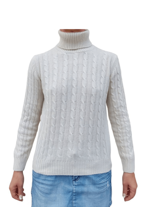 Women's Cable-Knit Turtleneck Sweater in Recycled Cashmere