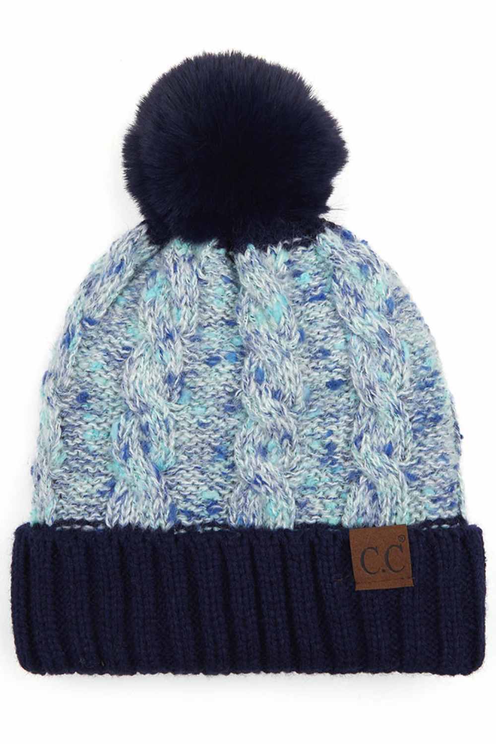 C.C CONFETTI CABLE KNIT BEANIE WITH POM