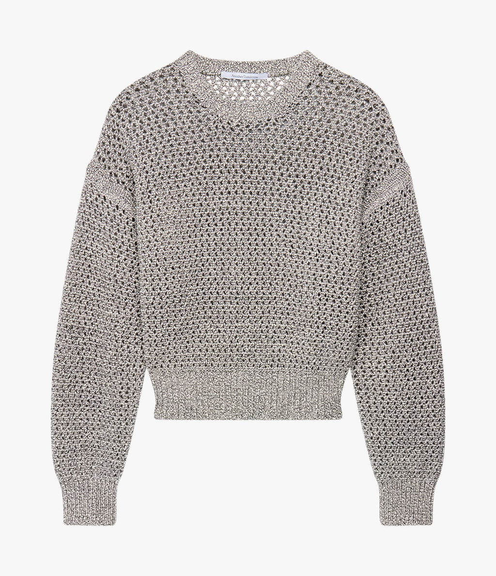 Open Knit Crewneck | Black Ecru