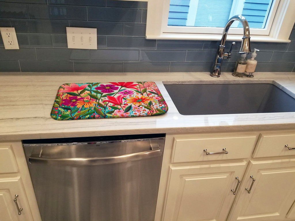 Fanciful Flowers Dish Drying Mat Absorbent Dish Drying Mat Pad for Kitchen Counter Dish Drainer Mat for Countertop, 14 x 21", Multicolor