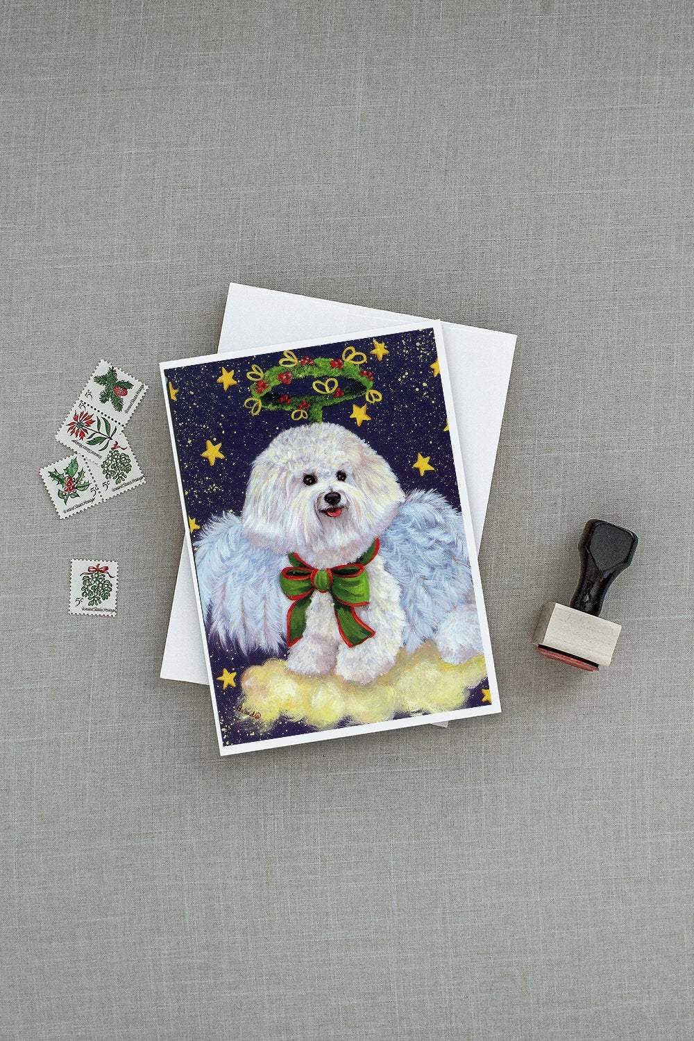 Bichon Frise Christmas Angel Greeting Cards Pack of 8 Blank Cards with Envelopes Whimsical A7 Size 5x7
