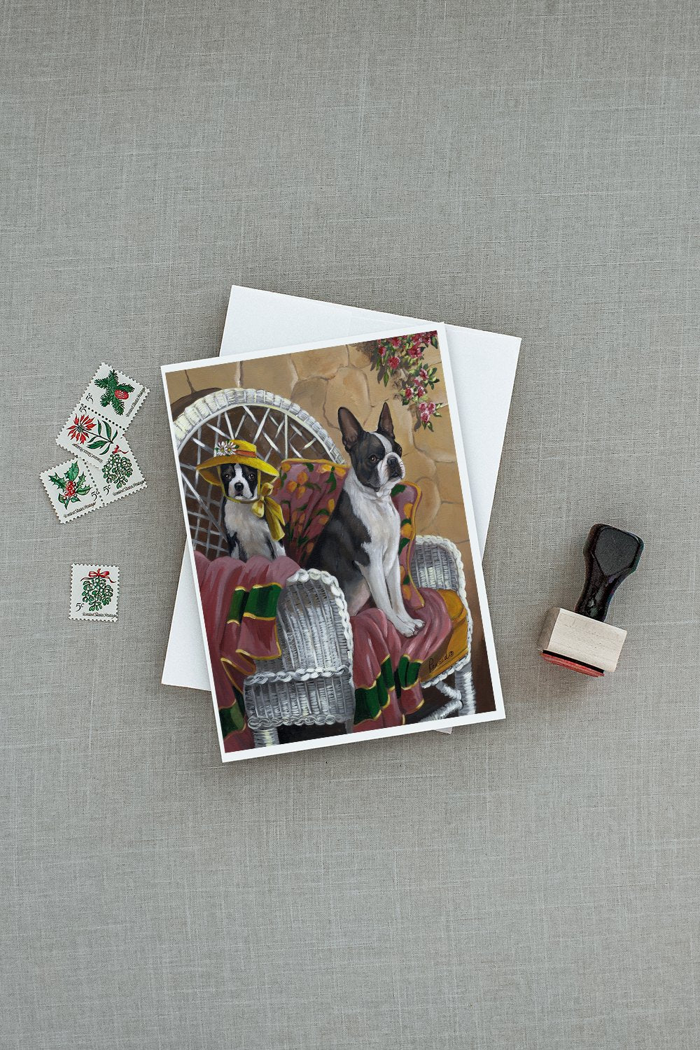 Boston Terrier Patio Gems Greeting Cards Pack of 8 Blank Cards with Envelopes Whimsical A7 Size 5x7