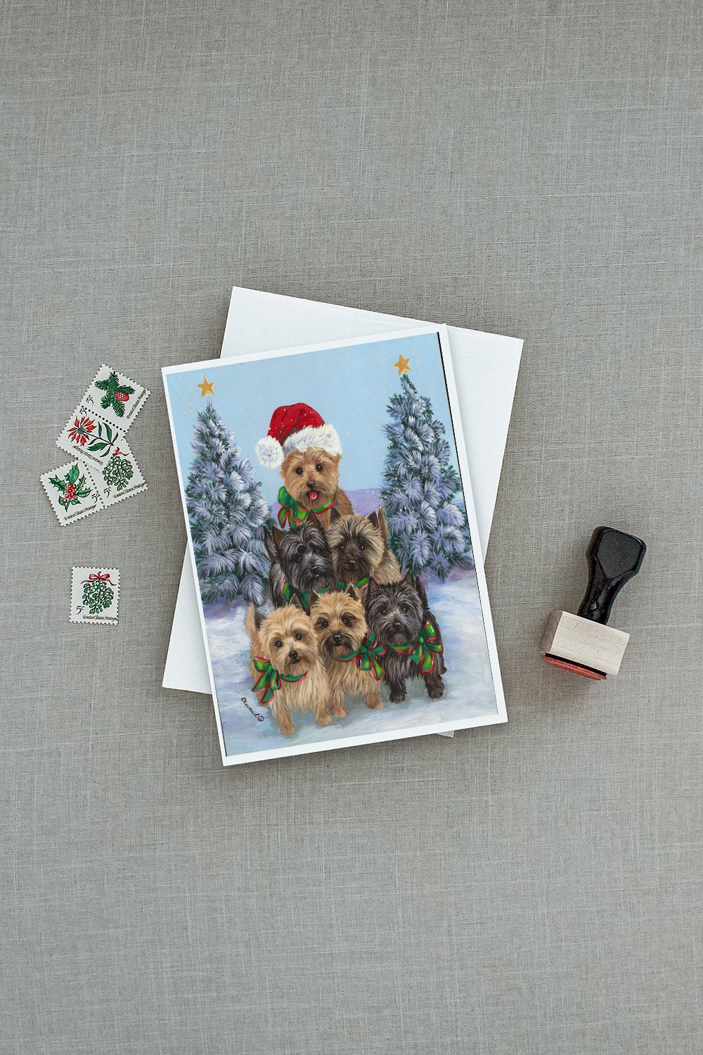 Cairn Terrier Christmas Family Tree Greeting Cards Pack of 8 Blank Cards with Envelopes Whimsical A7 Size 5x7