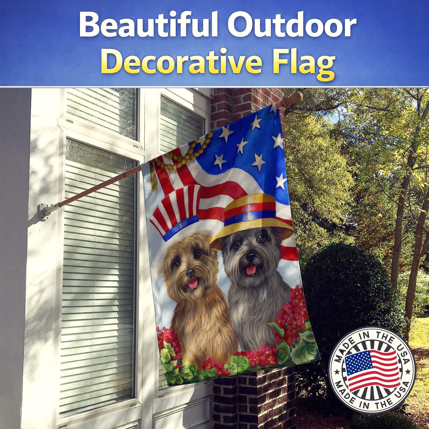 Cairn Terrier USA House Flag 28x40 Porch Sleeve Pole Decorative Outside Yard Banner Artwork Wall Hanging, Polyester