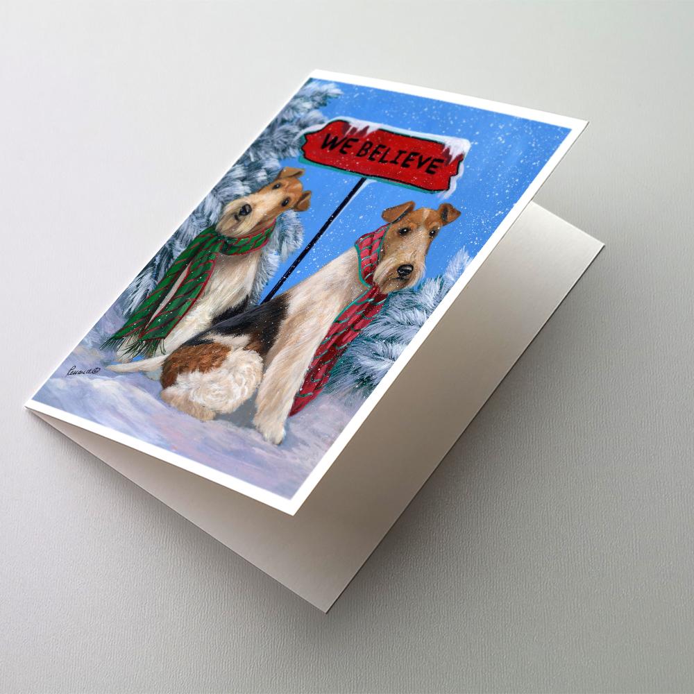 Fox Terrier Christmas We Believe Greeting Cards Pack of 8 Blank Cards with Envelopes Whimsical A7 Size 5x7