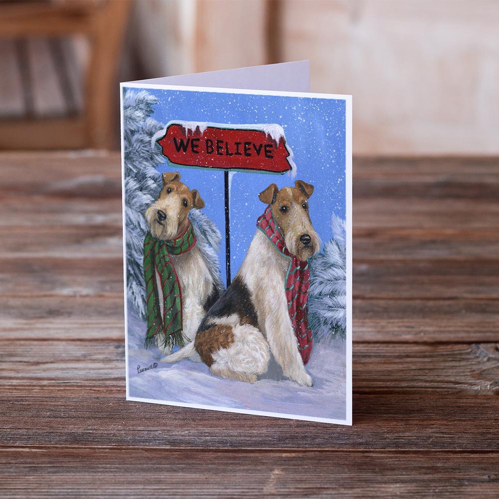 Fox Terrier Christmas We Believe Greeting Cards Pack of 8 Blank Cards with Envelopes Whimsical A7 Size 5x7