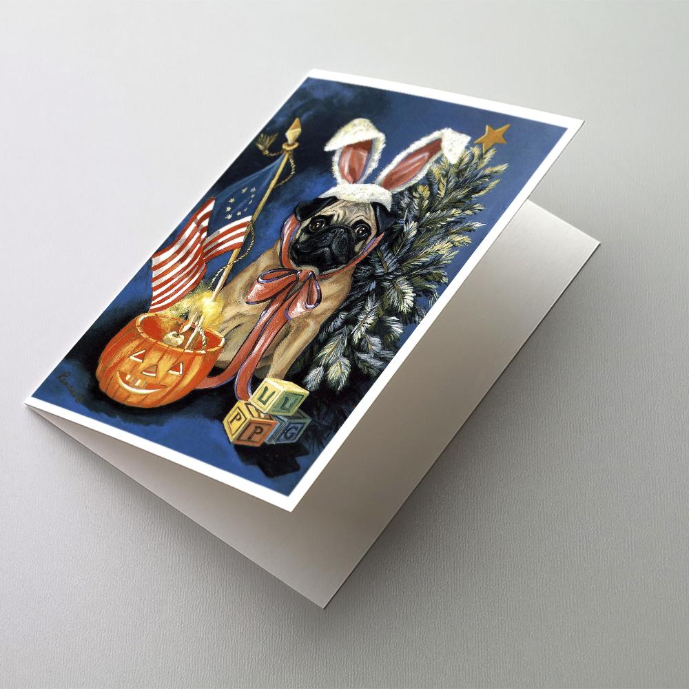 Pug for All Seasons Greeting Cards Pack of 8 Blank Cards with Envelopes Whimsical A7 Size 5x7
