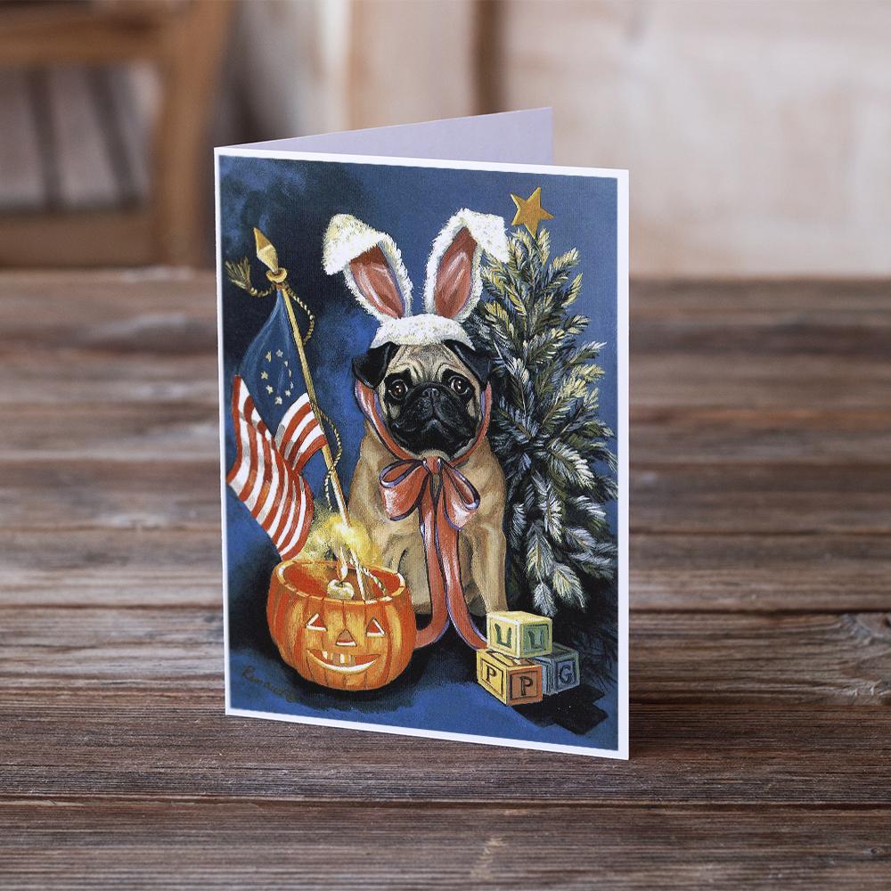 Pug for All Seasons Greeting Cards Pack of 8 Blank Cards with Envelopes Whimsical A7 Size 5x7