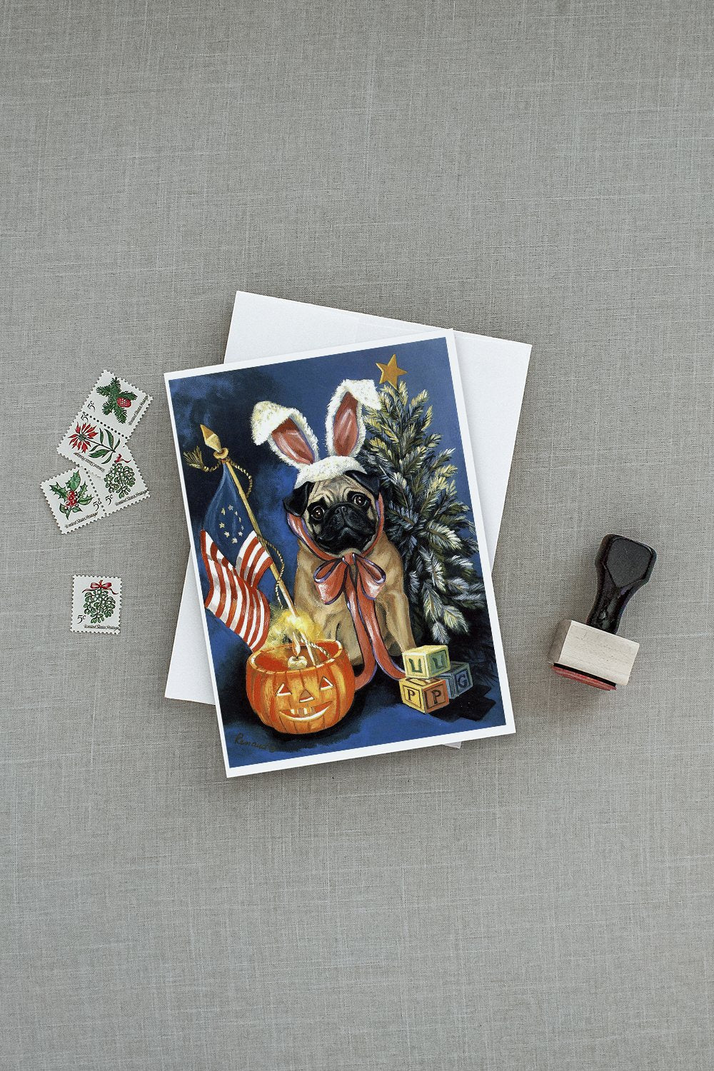Pug for All Seasons Greeting Cards Pack of 8 Blank Cards with Envelopes Whimsical A7 Size 5x7