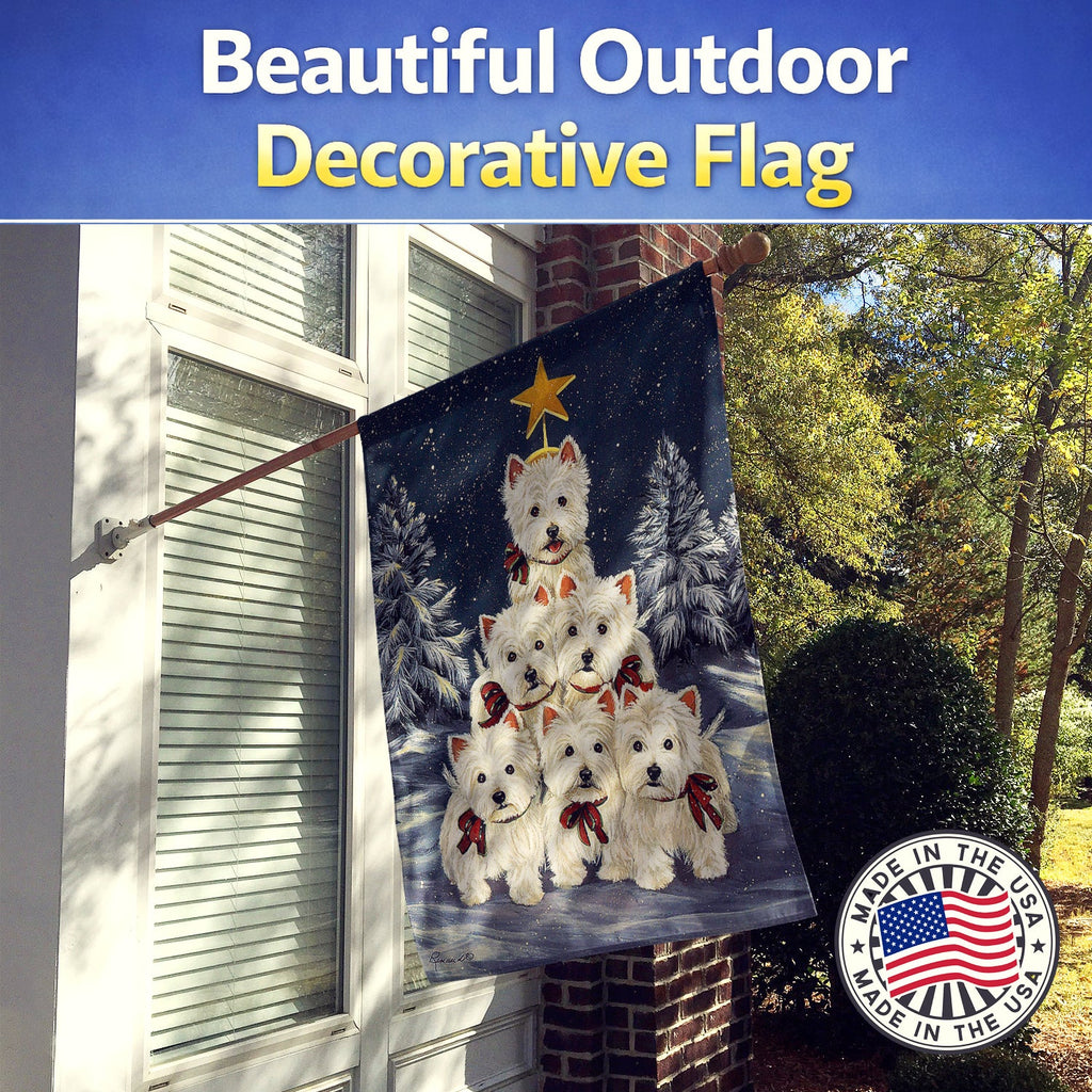 Westie Christmas Family Tree House Flag 28x40 Porch Sleeve Pole Decorative Outside Yard Banner Artwork Wall Hanging, Polyester