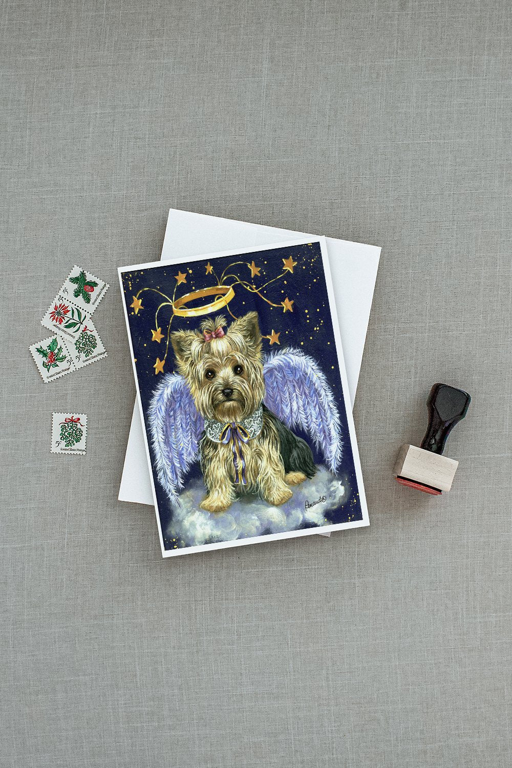 Yorkie Christmas Family Tree Greeting Cards Pack of 8 Blank Cards with Envelopes Whimsical A7 Size 5x7
