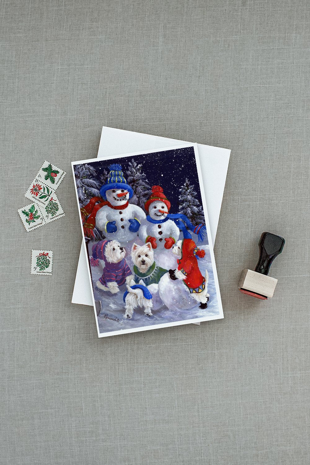 Westie Snowpeople Greeting Cards Pack of 8 Blank Cards with Envelopes Whimsical A7 Size 5x7