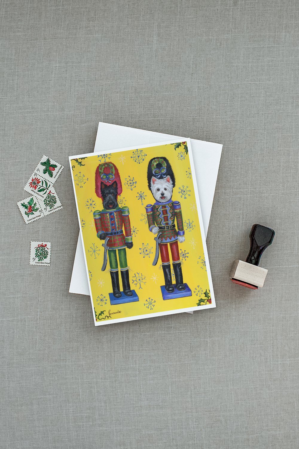 Scottie and Westie Christmas Nutcrackers Greeting Cards Pack of 8 Blank Cards with Envelopes Whimsical A7 Size 5x7