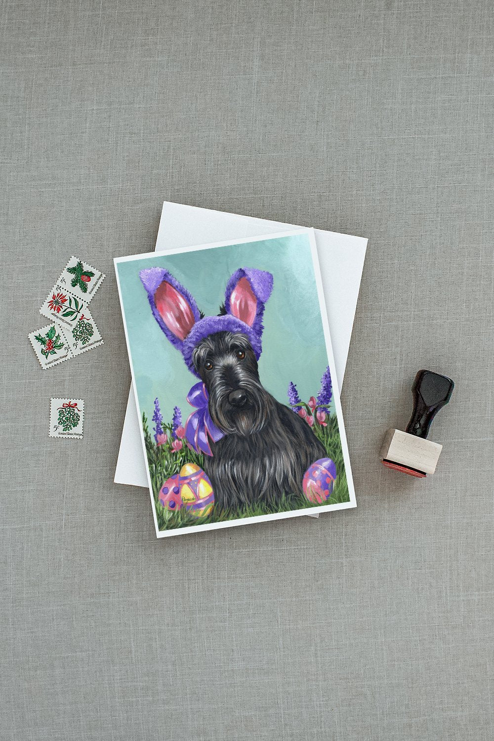 Scottie Easter Bunny Greeting Cards Pack of 8 Blank Cards with Envelopes Whimsical A7 Size 5x7