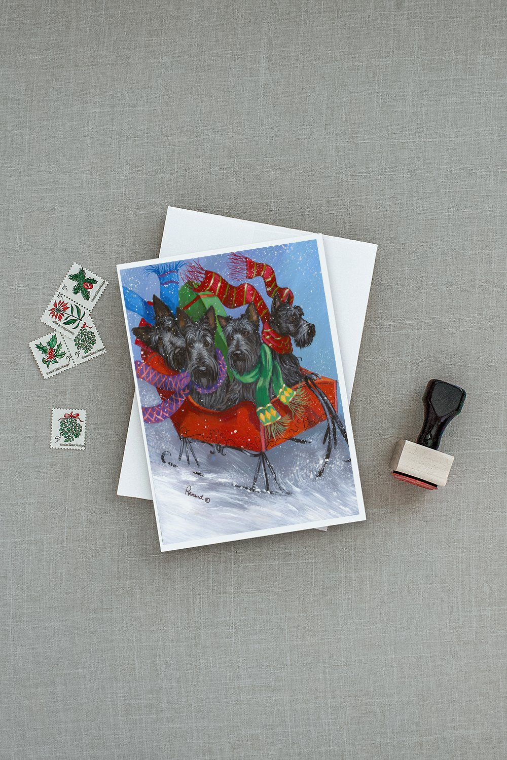 Scottie Christmas Dashing Greeting Cards Pack of 8 Blank Cards with Envelopes Whimsical A7 Size 5x7